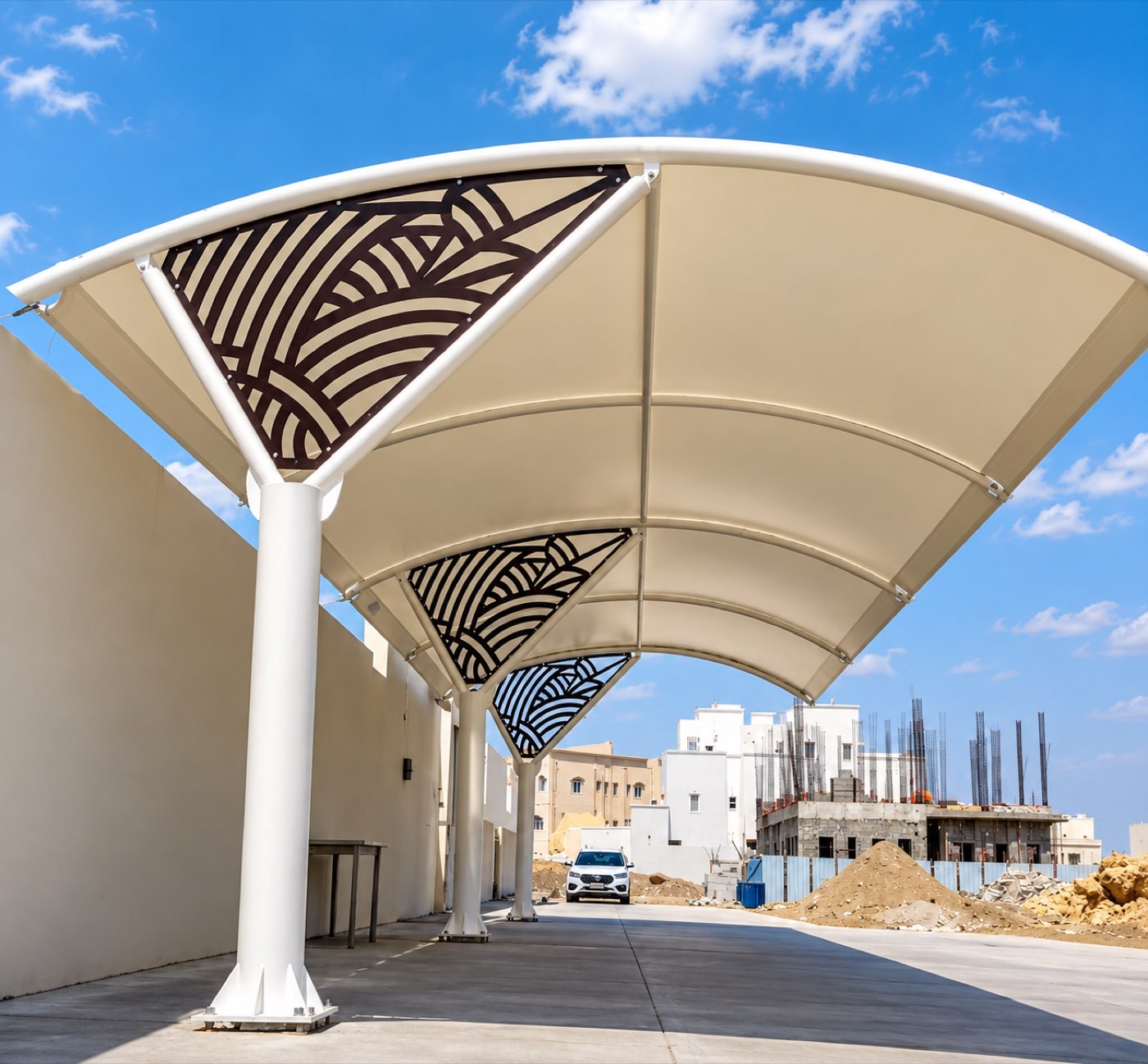 Glass canopy at building entrance