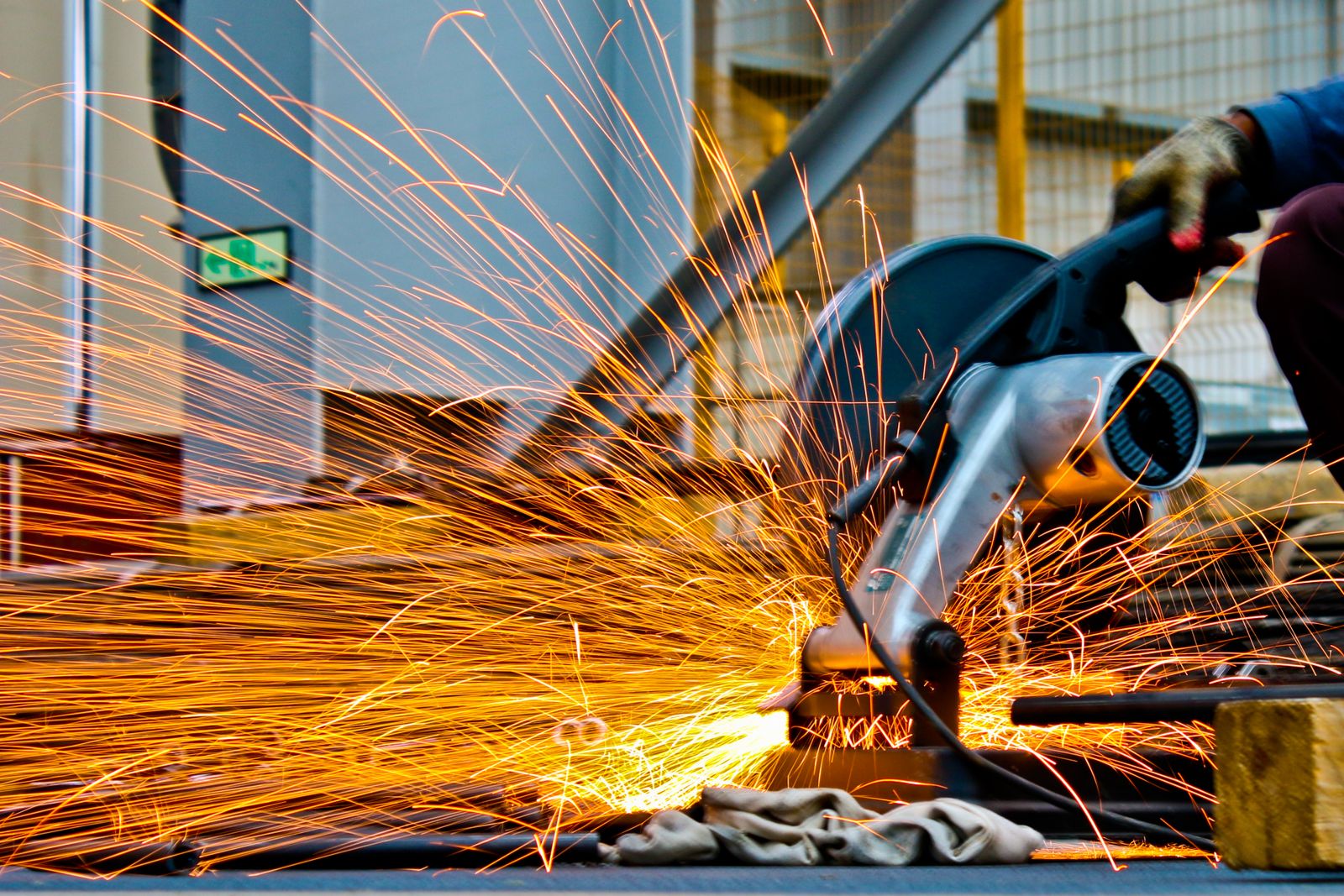 Steel being cut in the workshop