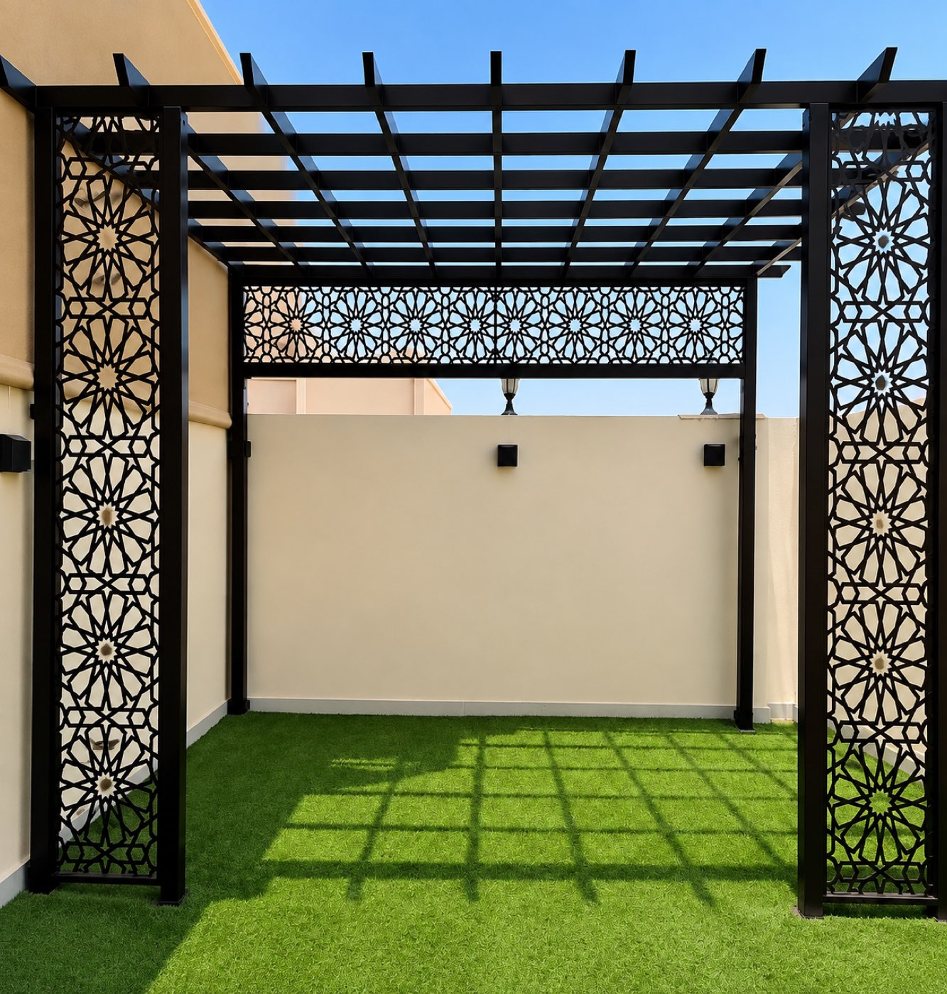 Aluminium pergola with glass roof