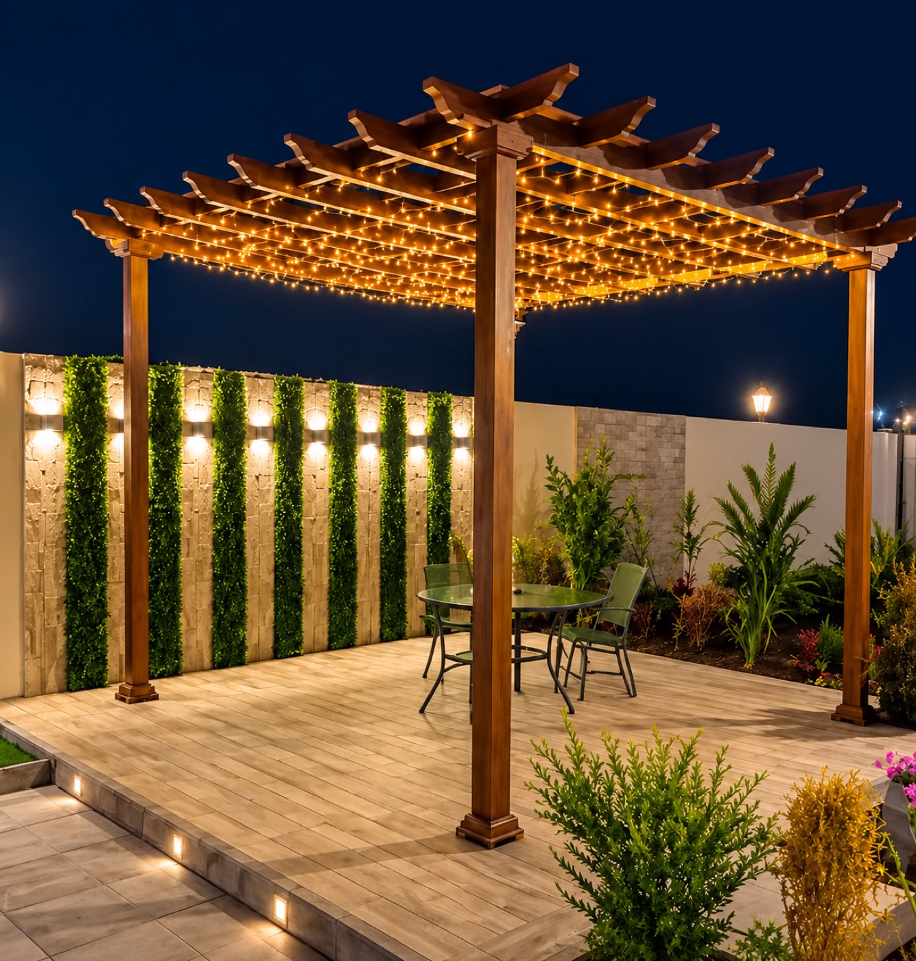 Pergola and shading structure built over a patio